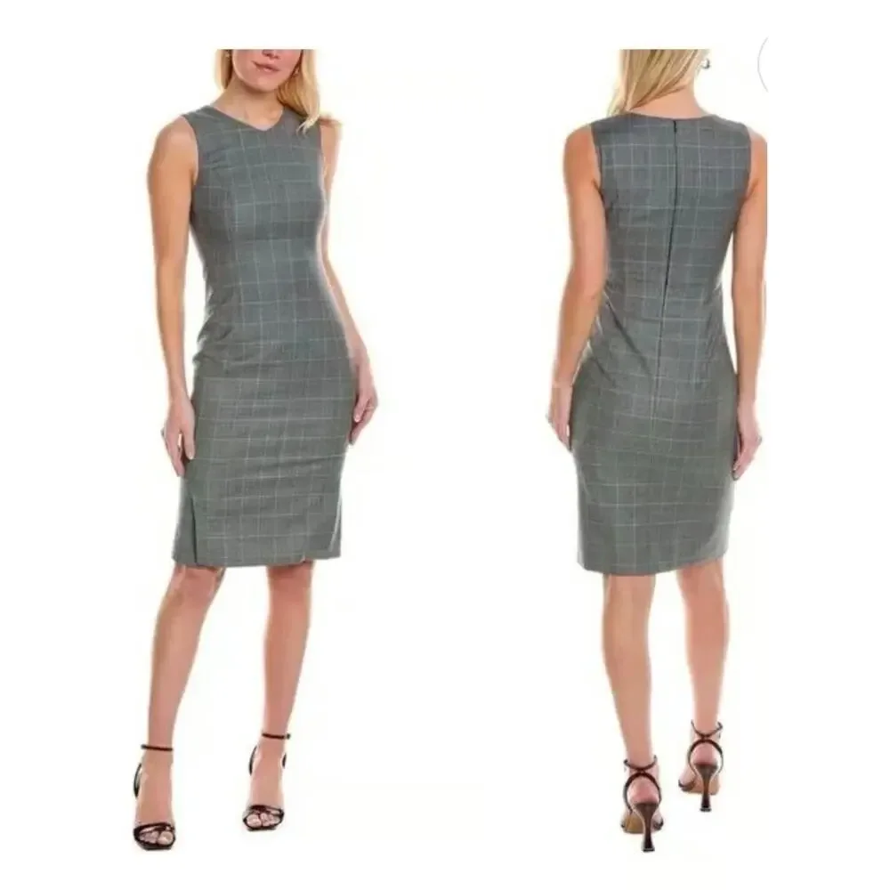Boss Trabaldo Togna 1840 Wool Plaid sheath dress black plaid Size 18 academia - Picture 9 of 9